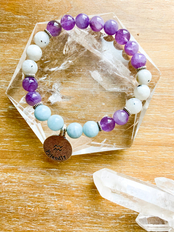 AQUARIUS Amethyst, Moonstone, Aquamarine Beaded Bracelet || Reiki Infu ...