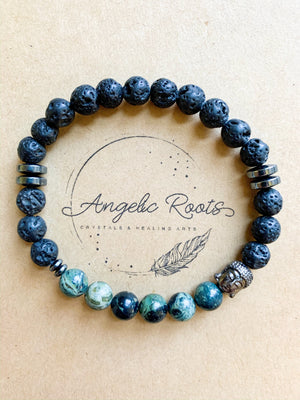 Lava, Kambaba Jasper and Hematite Beaded Bracelet || Reiki Infused