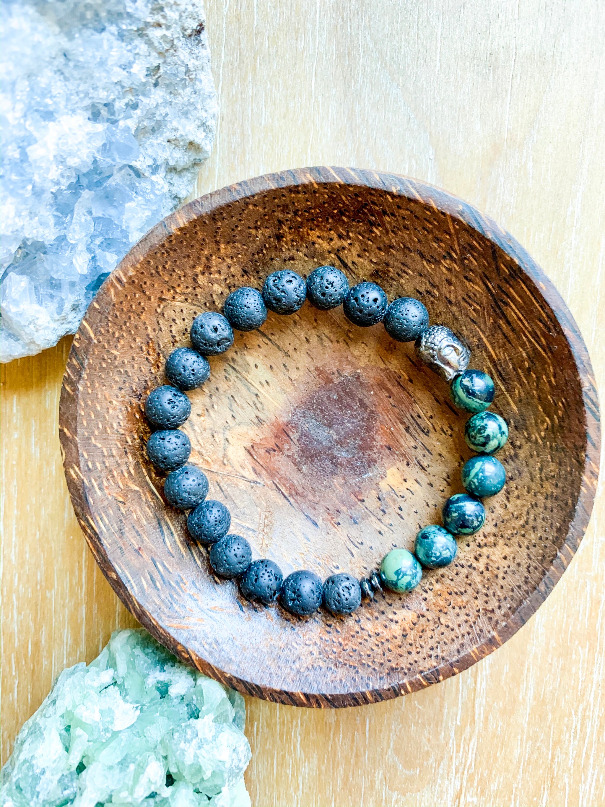 Blue Jasper and Lava Bead Essential Oil Bracelet