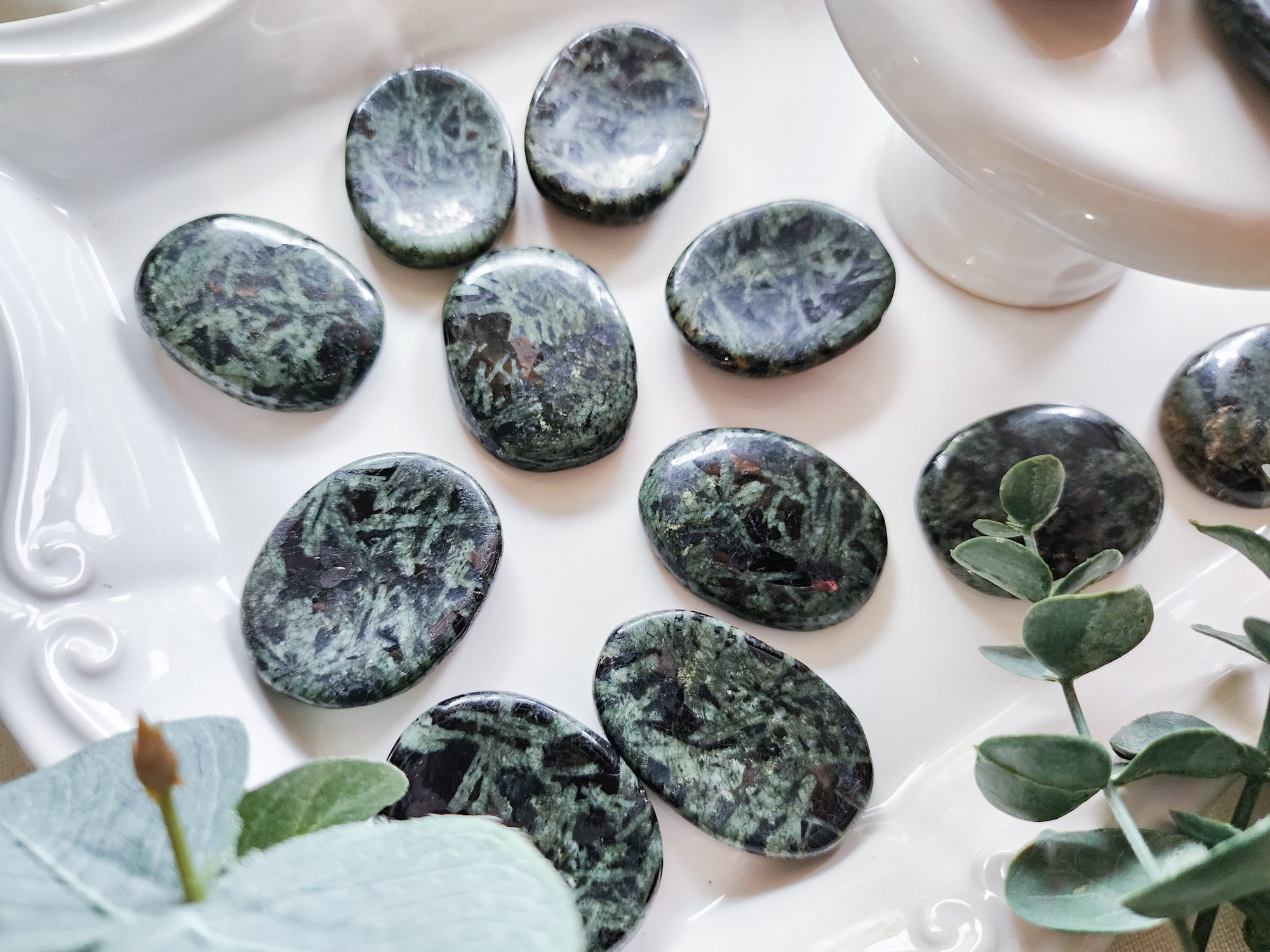 Green Flower Tourmaline Mini Worry Stone